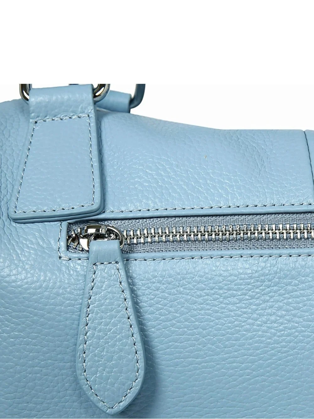 Light Blue Leather Satchel Handbag with Tassel
